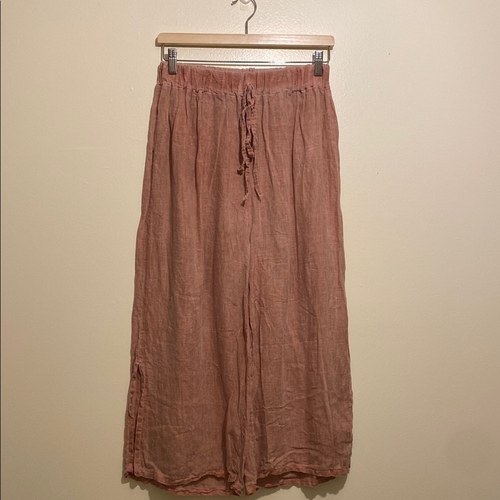 TEMPO PARIS Women's Linen Dusty Pink crop pants .Size S